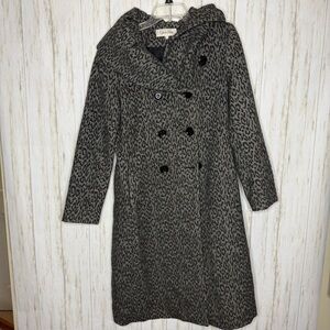 Calvin Klein Gray Leopard Print Pea Coat 6
